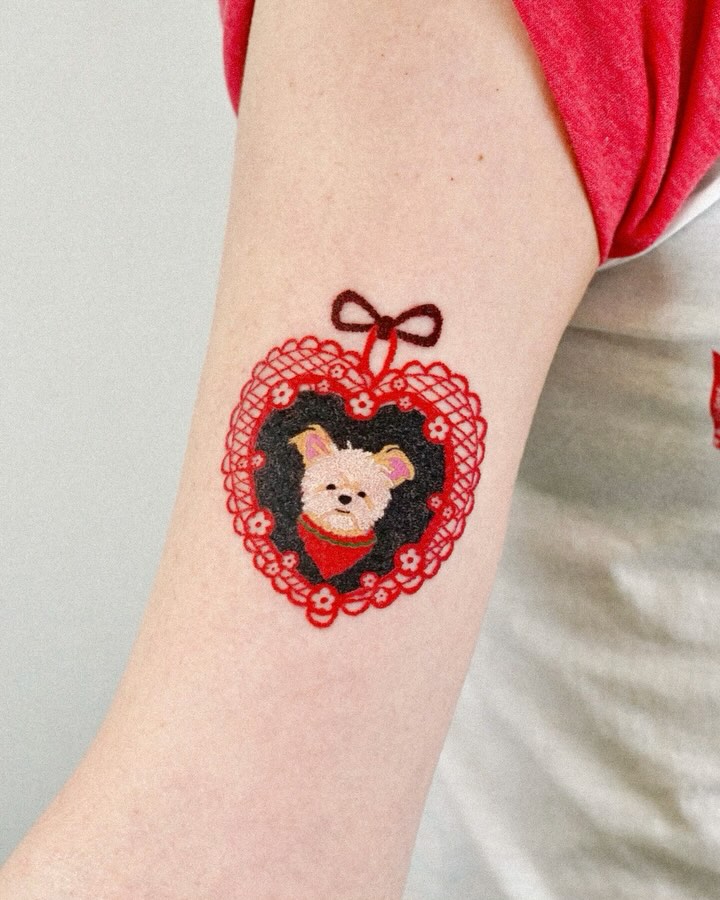 Charming Heart-Shaped Yorkie Tattoo Design