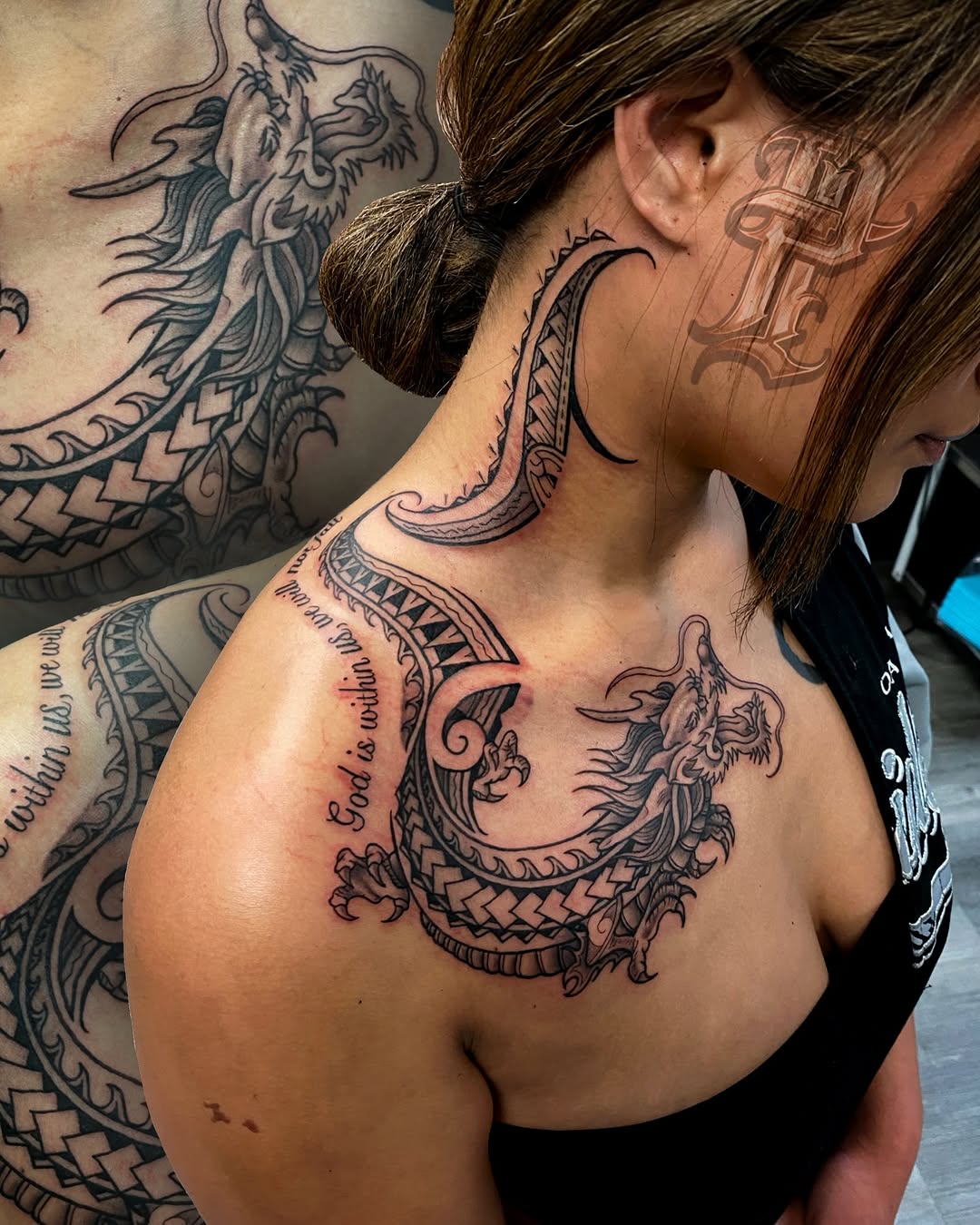 Intricate dragon tattoo with elegant details