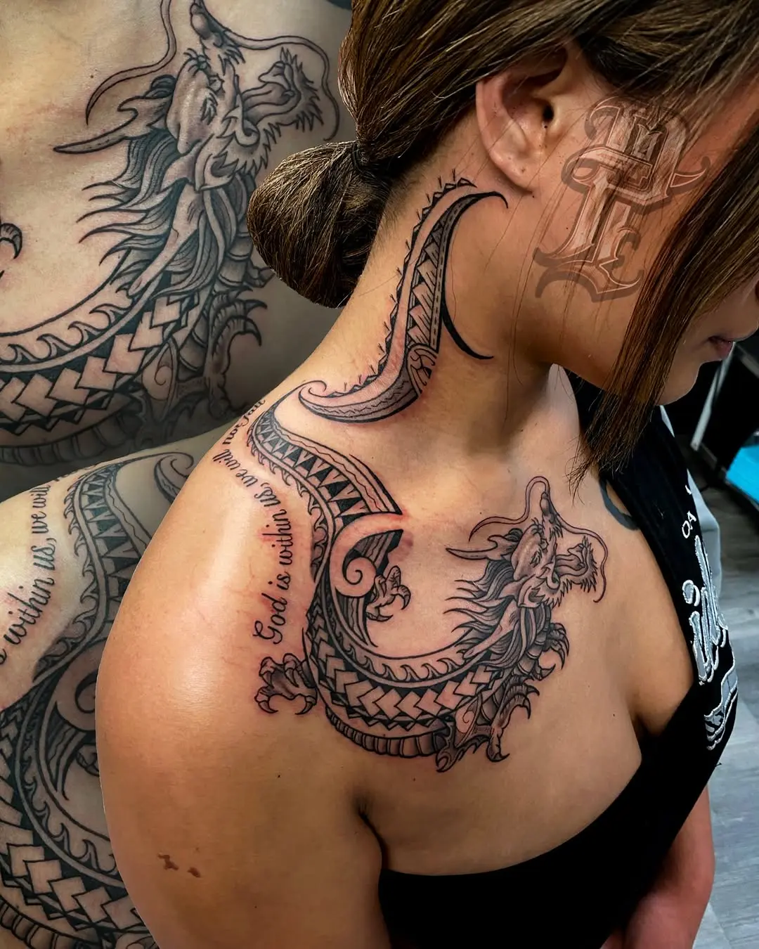 Intricate dragon tattoo with elegant details