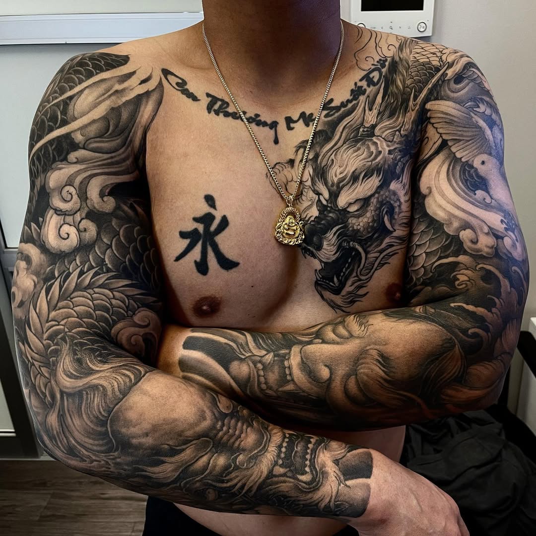 Intricate dragon tattoo with striking detail