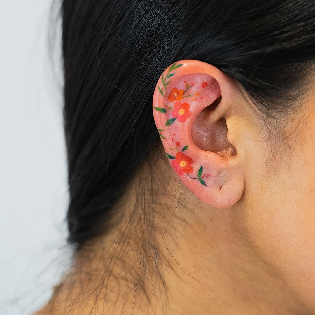 Elegant floral ear tattoo concept for uniqueness