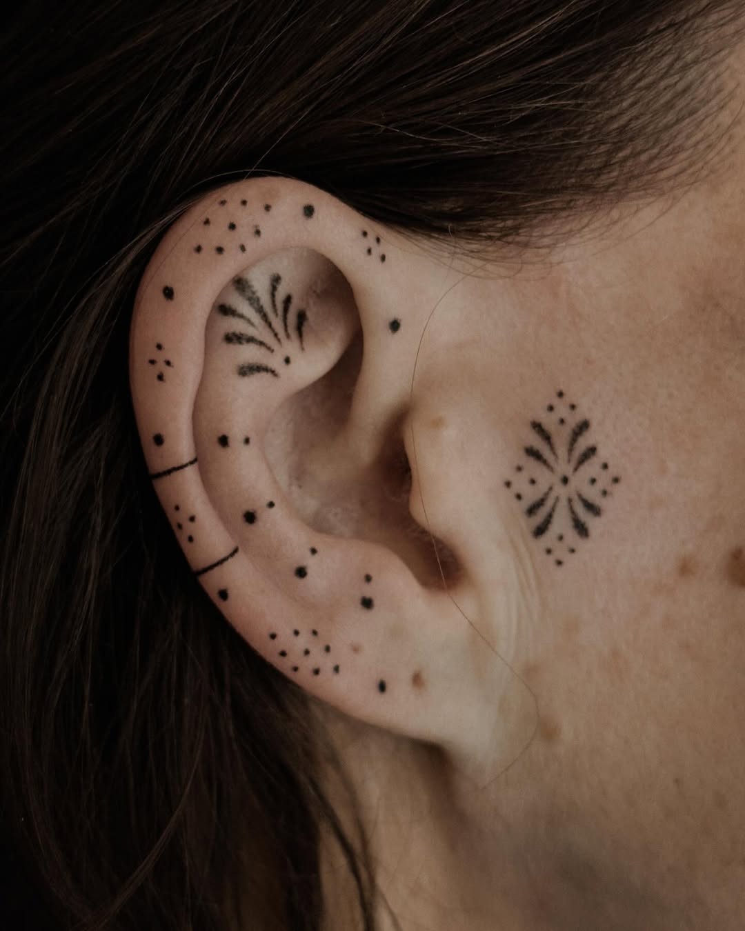 Stylish Black Dot Patterns on Ear