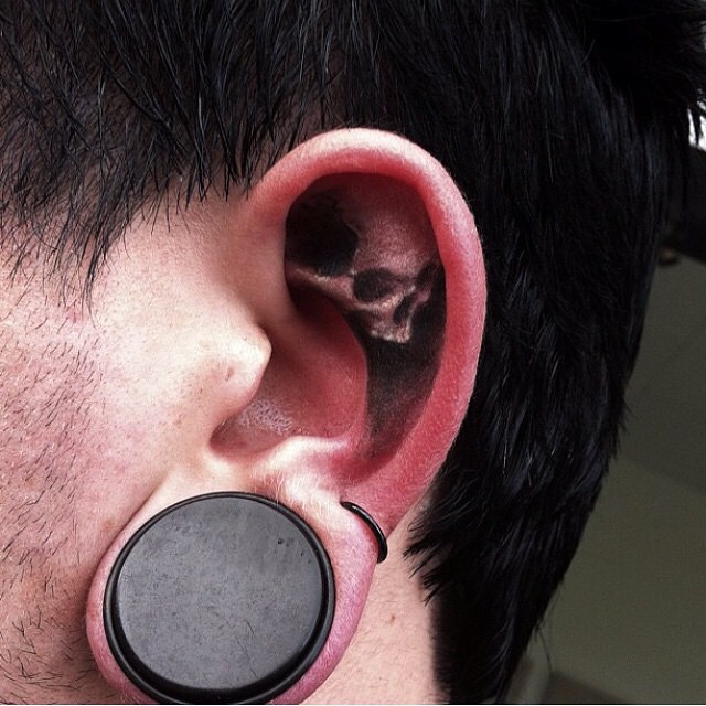 Edgy Skull Tattoo Inside Ear