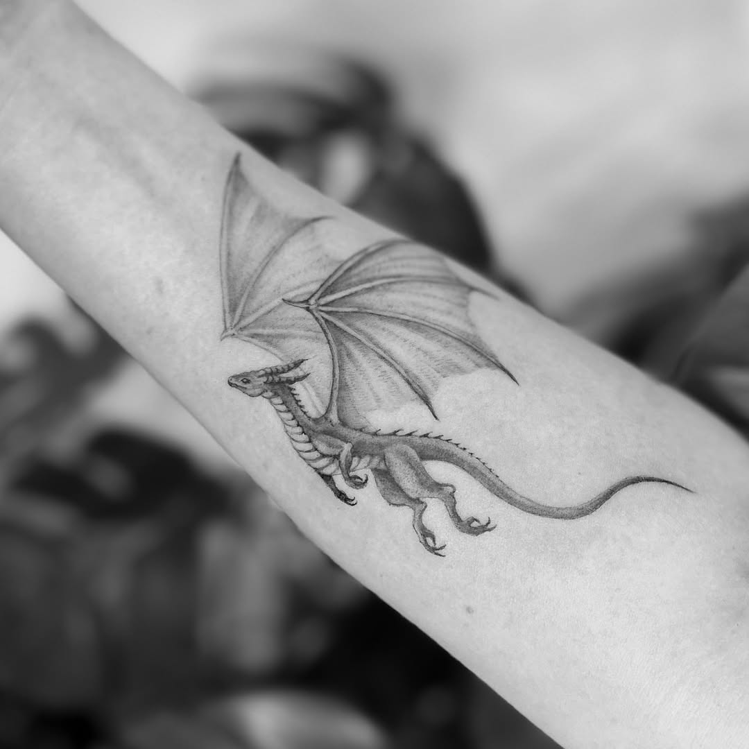 Intricate dragon tattoo with majestic wings