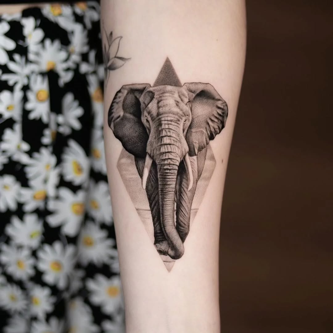 Elegant Elephant Tattoo Design with Geometric Shapes