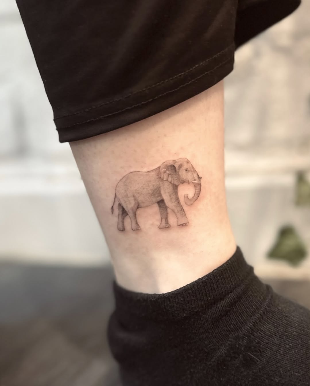 Charming minimalist elephant tattoo on ankle