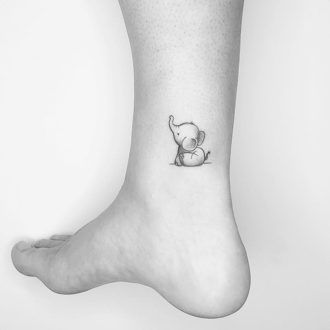 Charming Minimalist Elephant Tattoo for Your Ankle