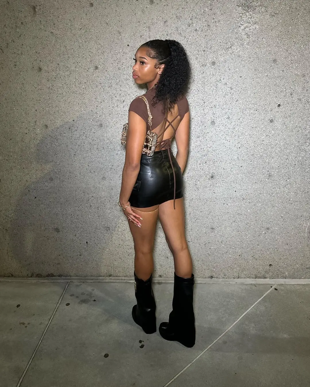 Chic leather and sparkly top festival outfit