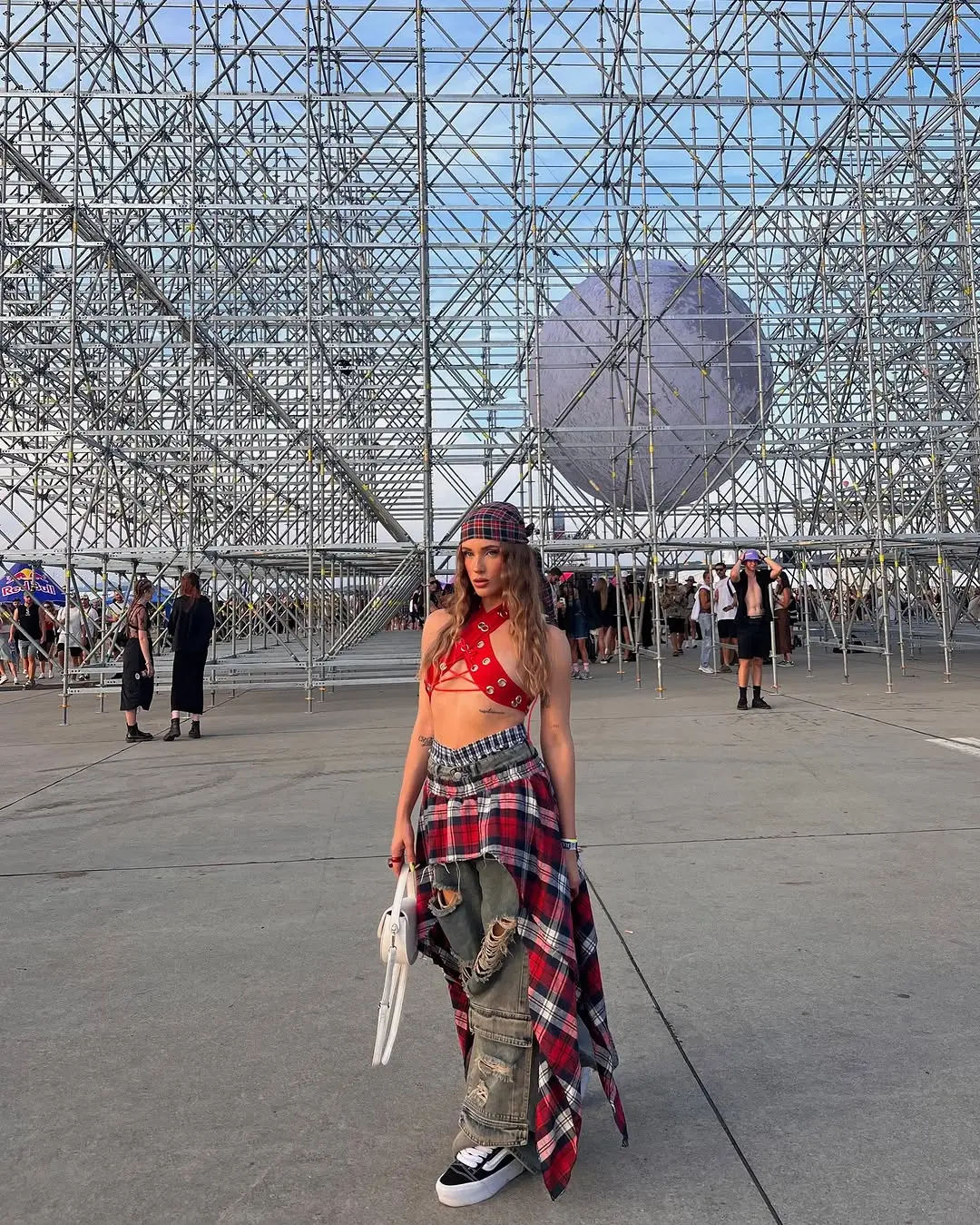 Edgy festival outfit with plaid and crop top
