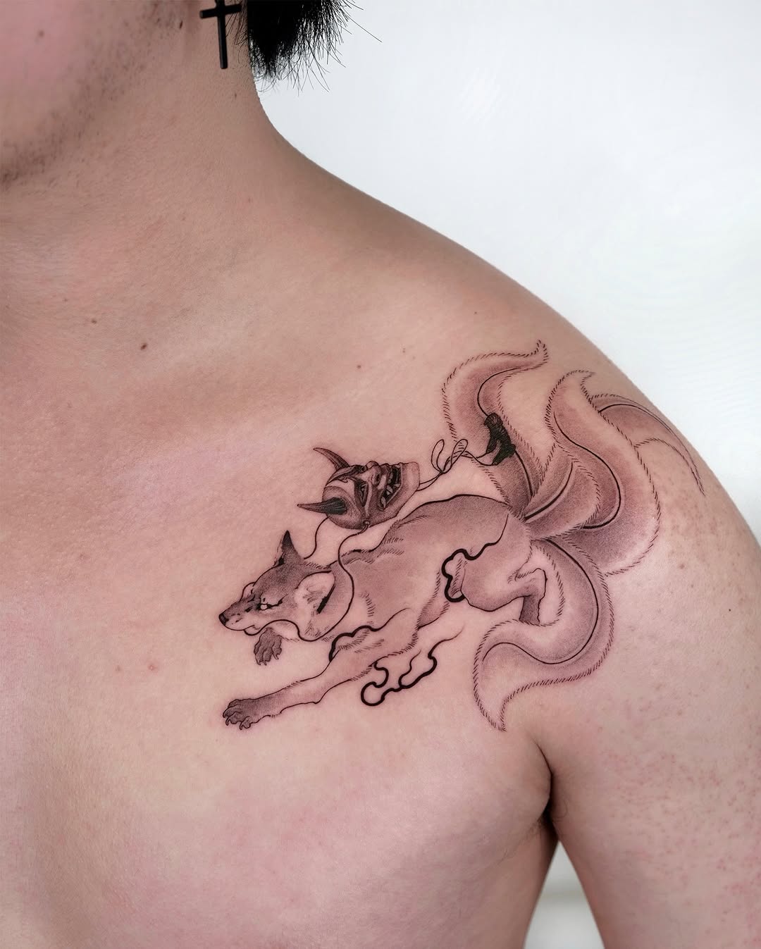 Intricate fox tattoo with flowing designs