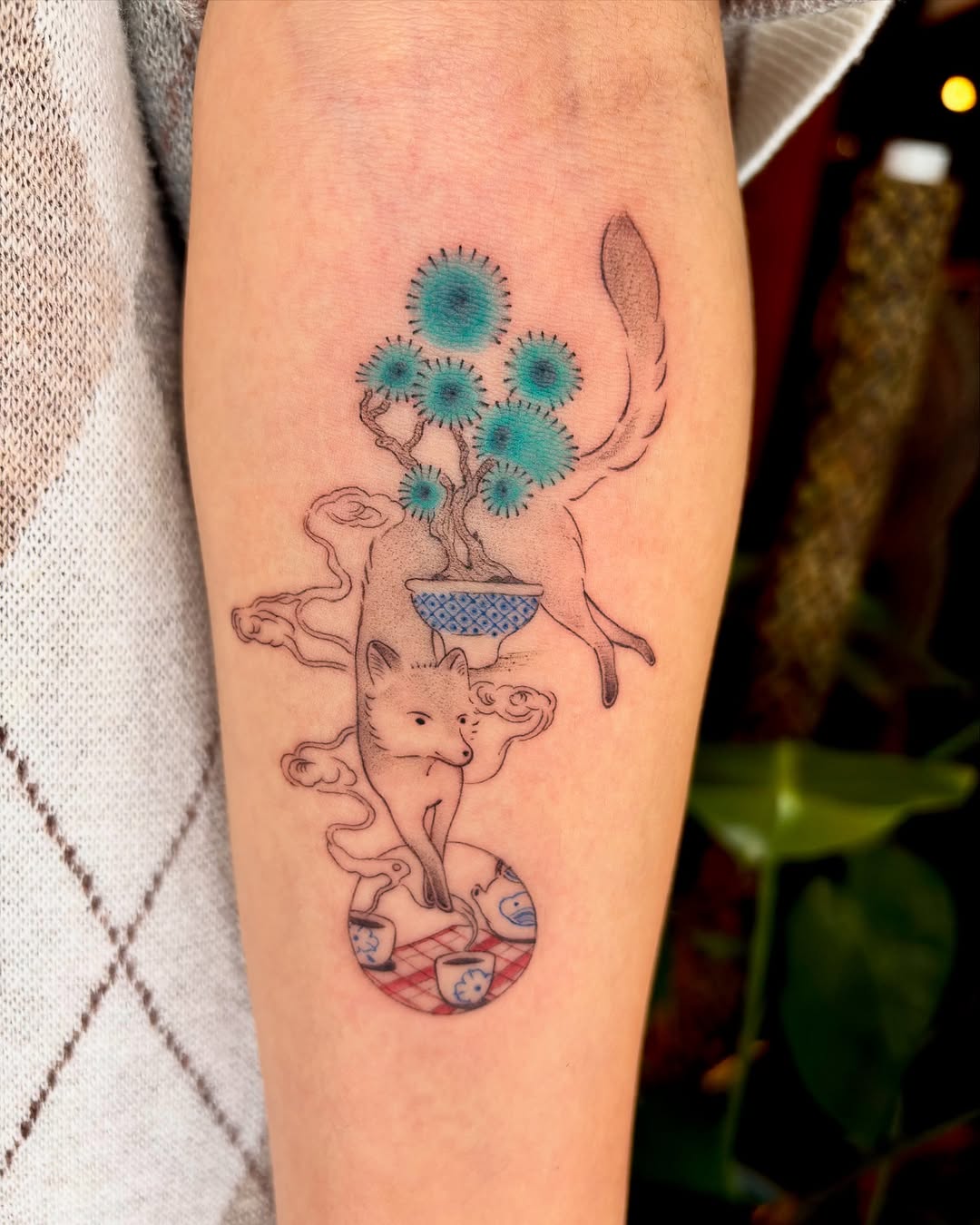 Whimsical fox surrounded by floral motifs