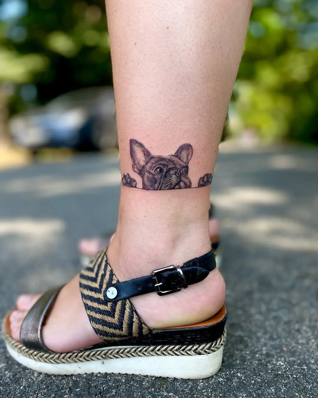 Charming French Bulldog Ankle Tattoo Design