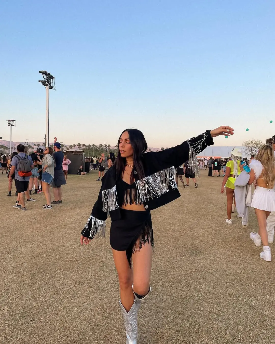 Chic fringe jacket and short combo for festivals