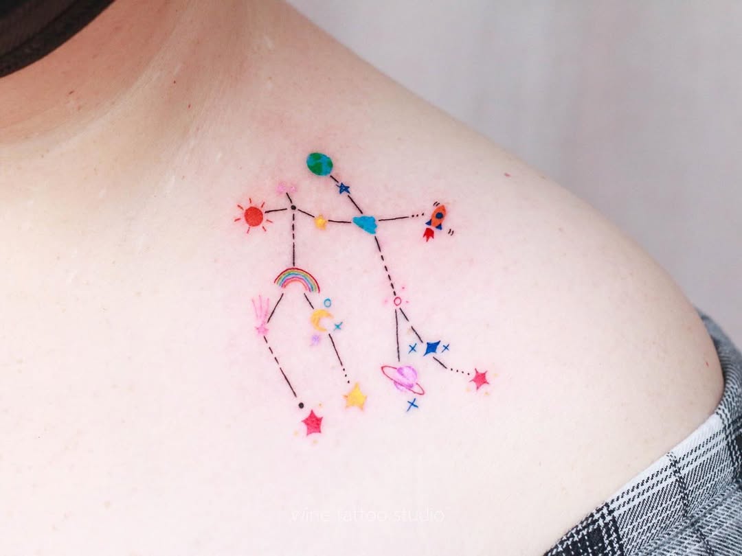 Vibrant Gemini Constellation Tattoo Design