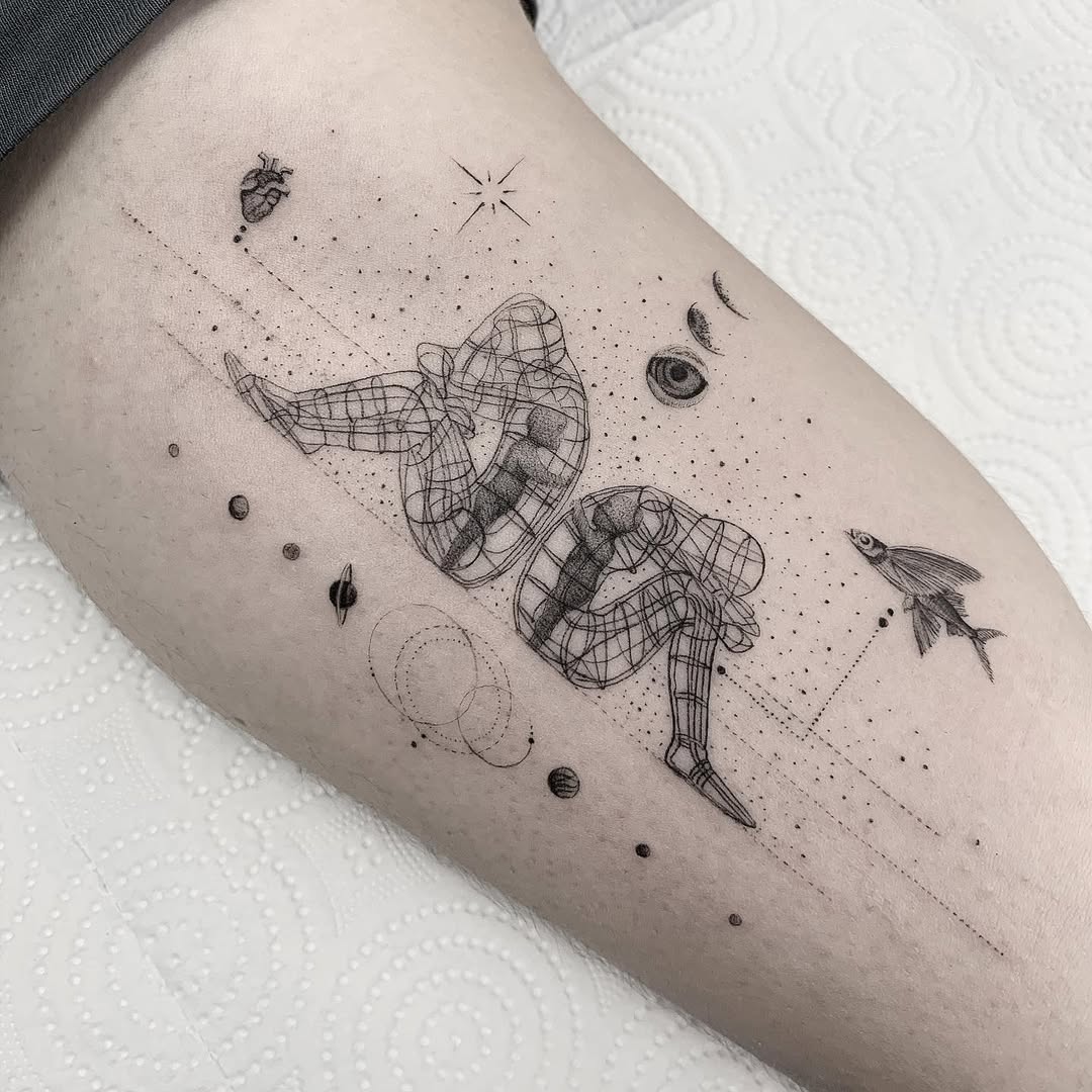 Unique Gemini Tattoo with Cosmic Elements