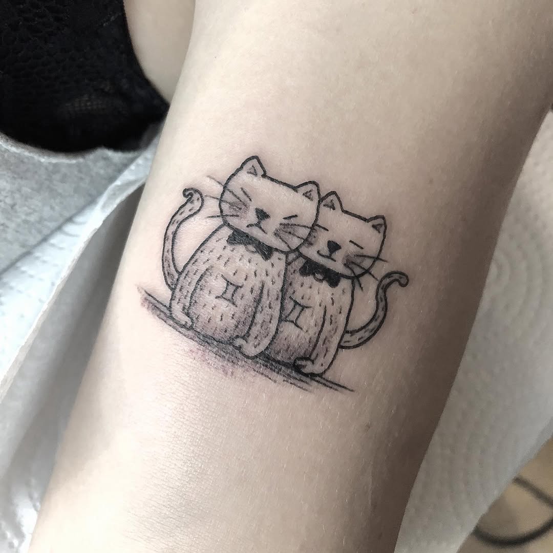 Charming twin cat Gemini tattoos for zodiac lovers