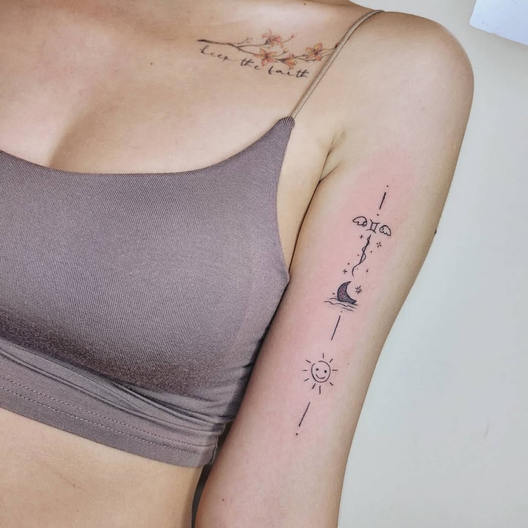 Unique Gemini Tattoo with Moon and Sun Symbols