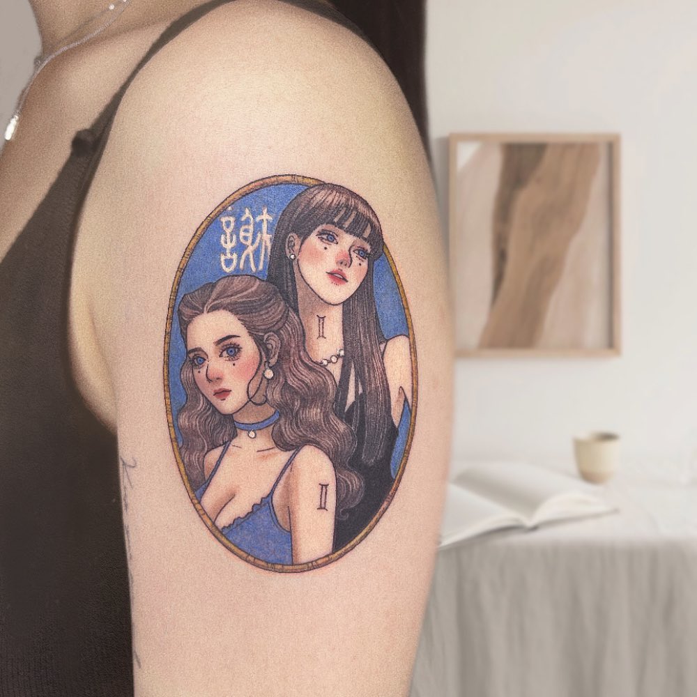 Intricate Gemini Tattoo of Two Women Portraits