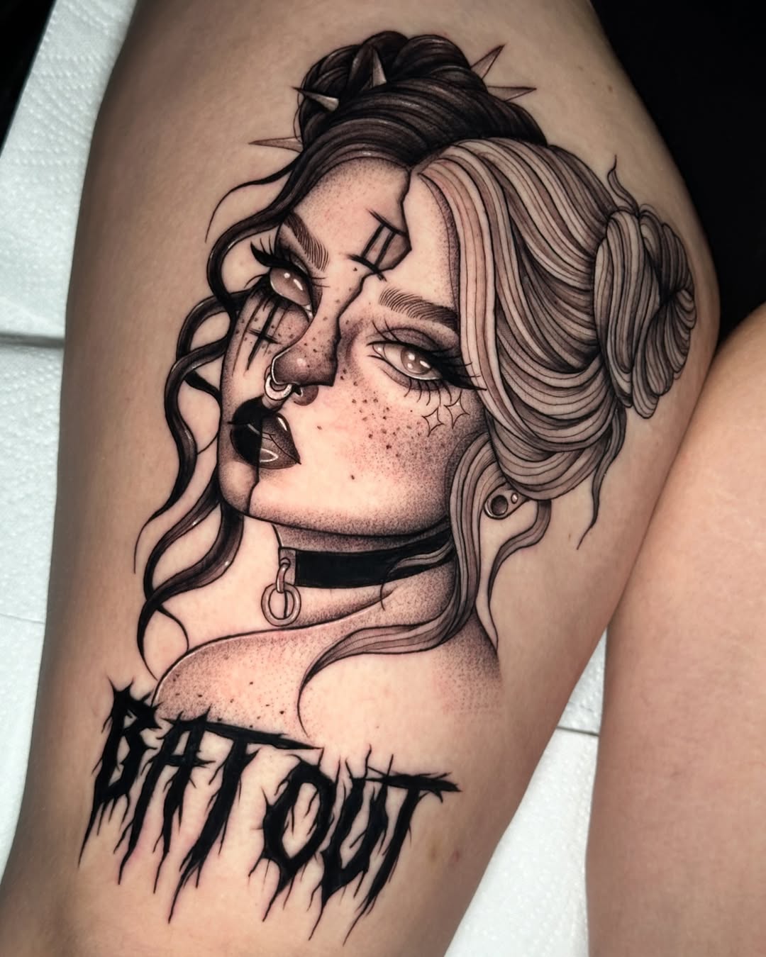 Gothic Gemini Tattoo with Edgy Vibe