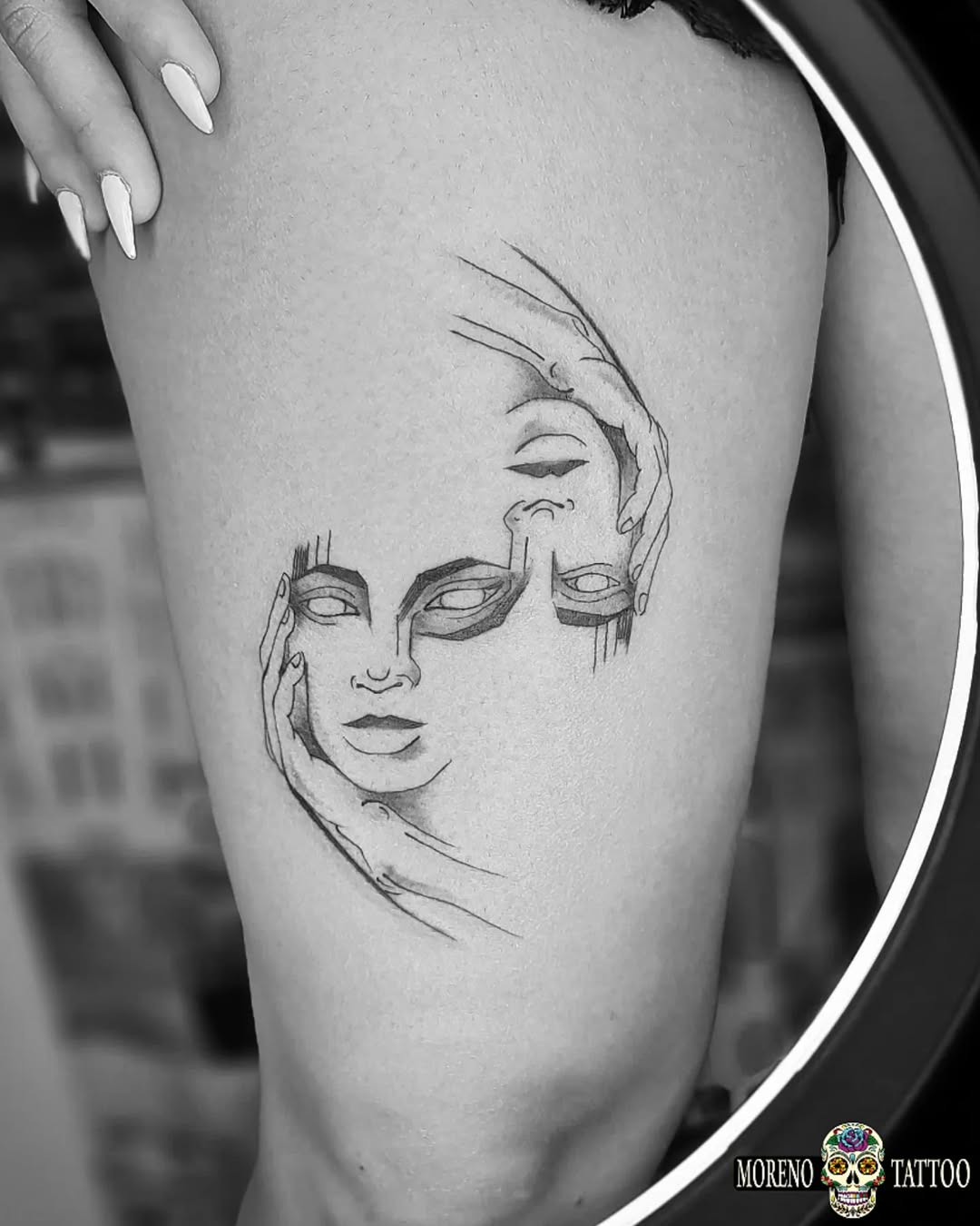 Unique Gemini tattoo with artistic face details