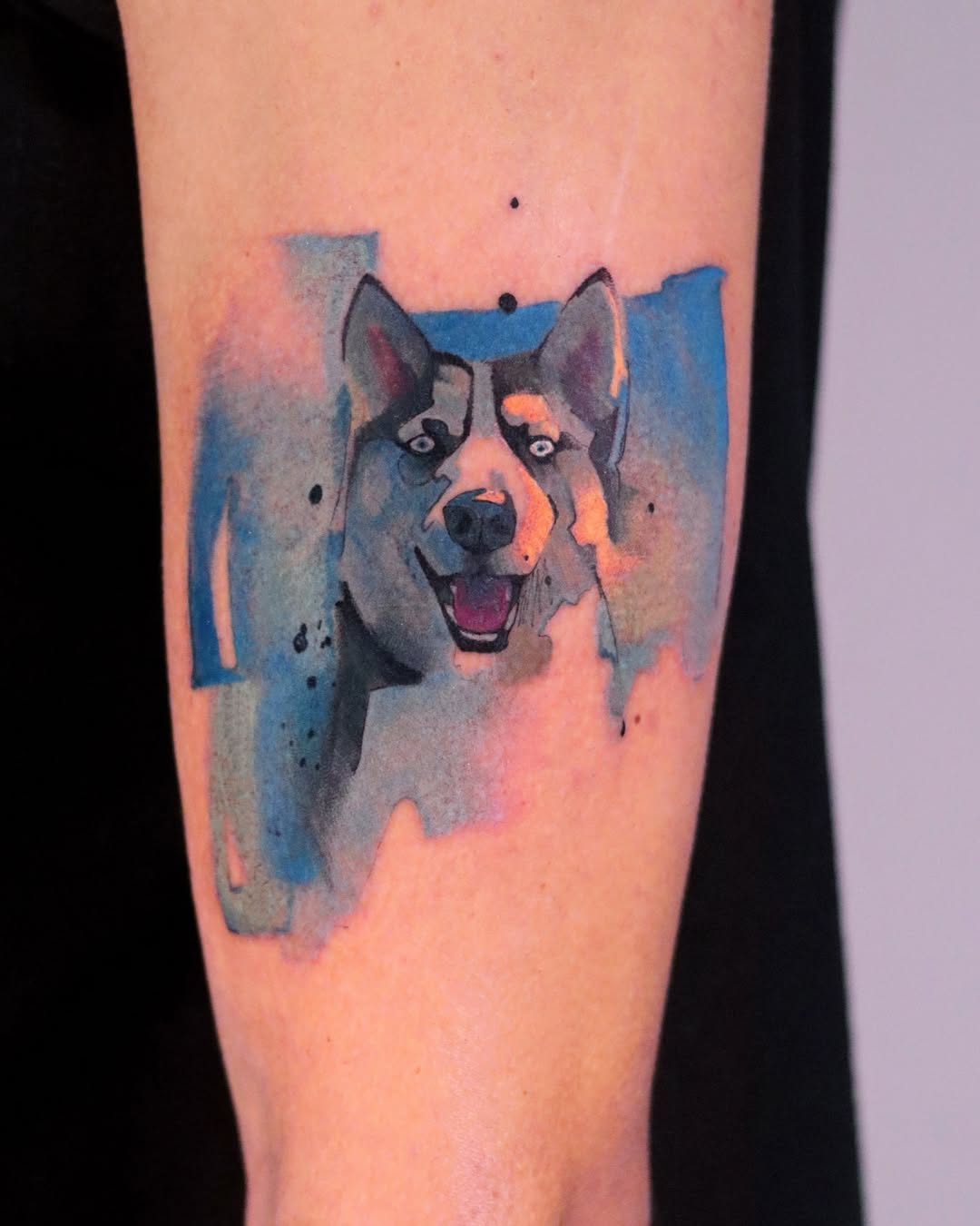 Cheerful Siberian Husky Dog Tattoo Design