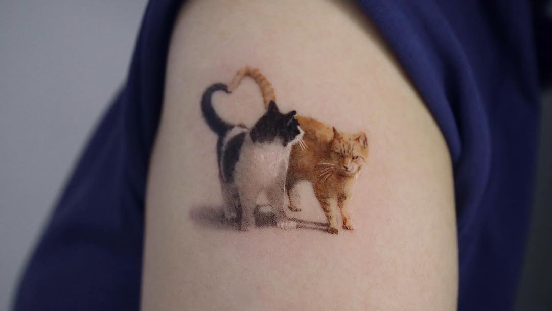 Realistic heart tattoo showcasing beloved cats