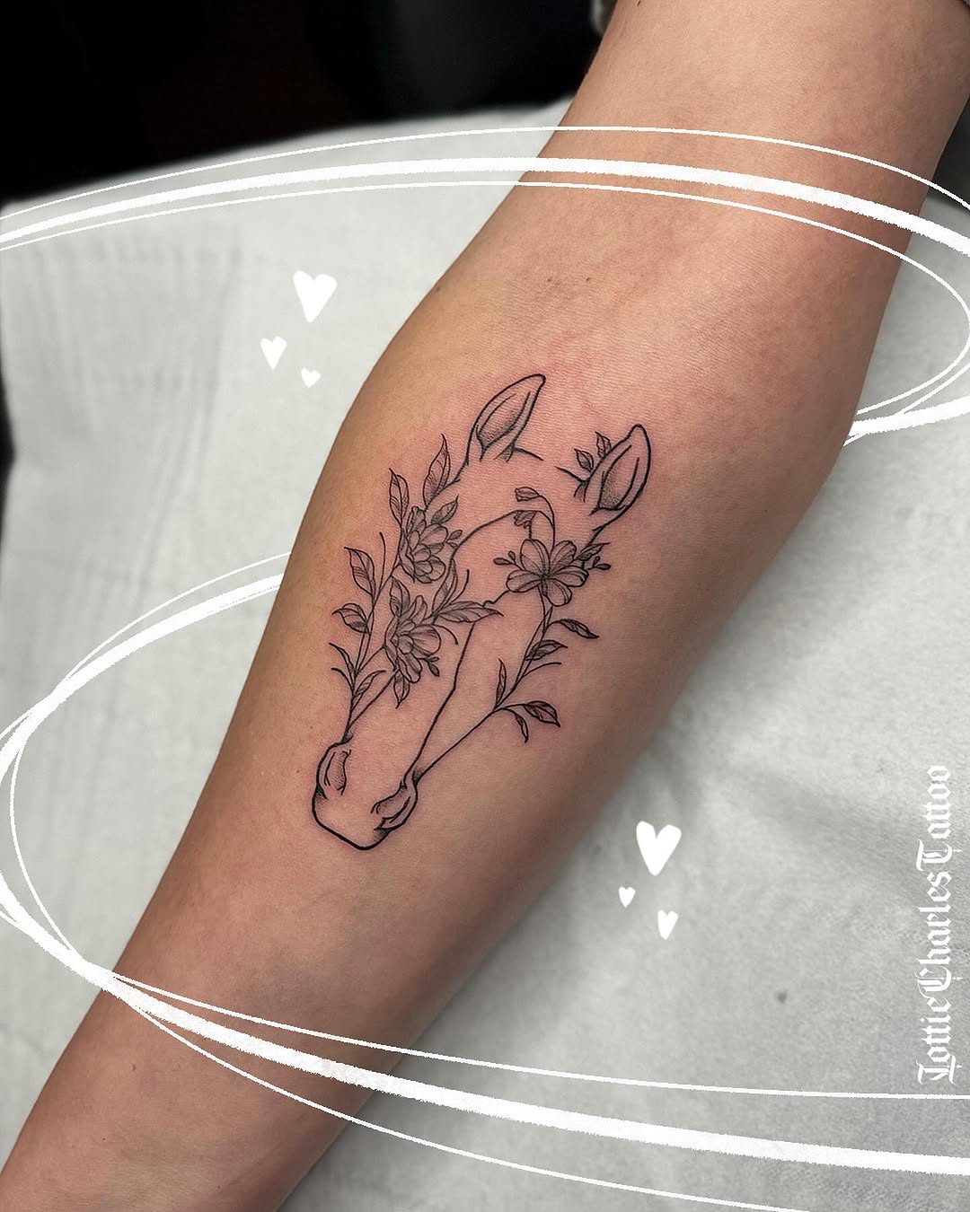 Delicate Floral Horse Tattoo with Elegant Lines