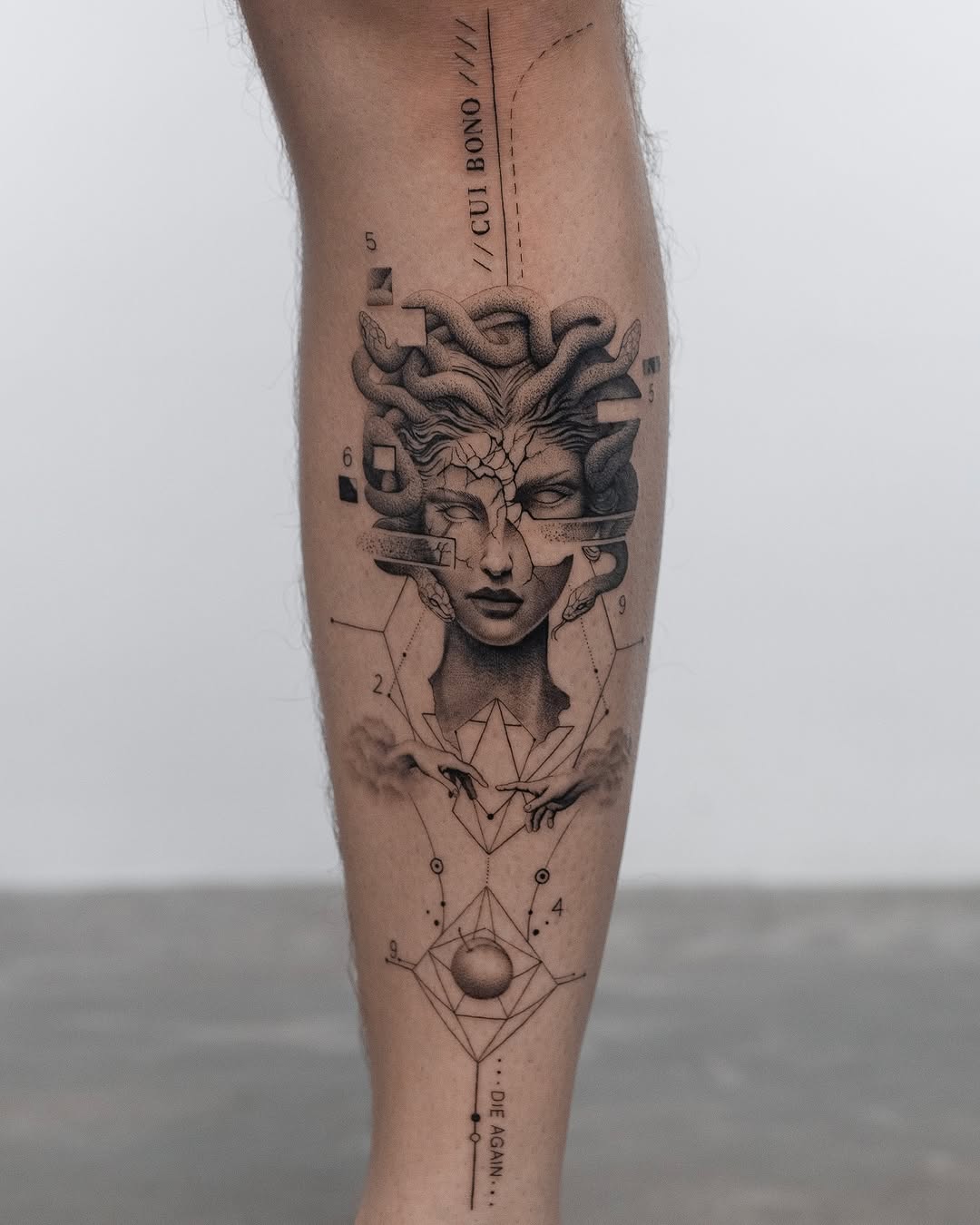 Geometric Medusa Tattoo With Surreal Elements