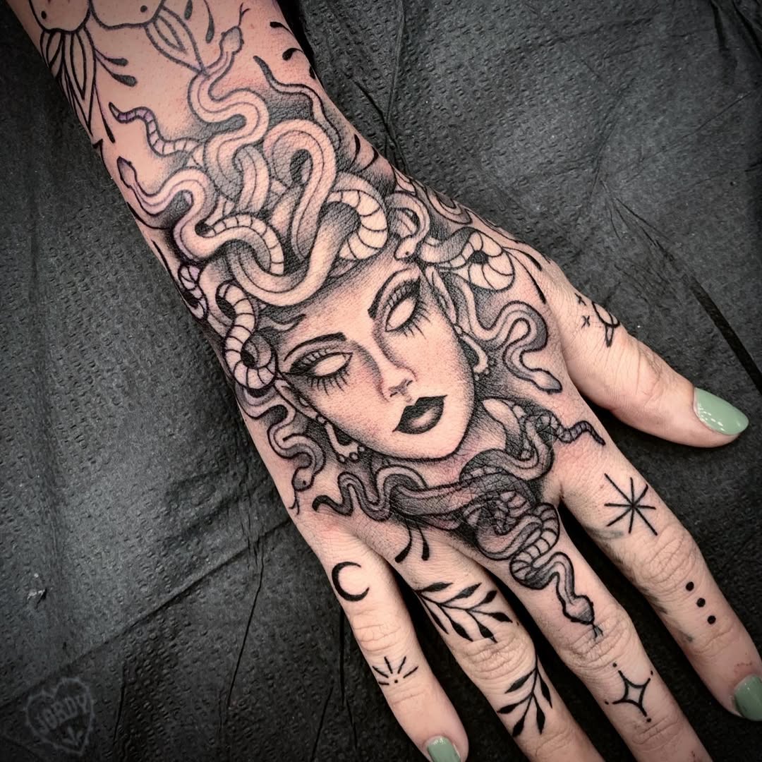 Elegant Medusa Tattoo with Intricate Snake Details