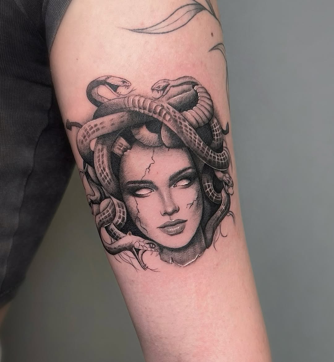 Fierce Medusa Tattoo with Snakes and Detail