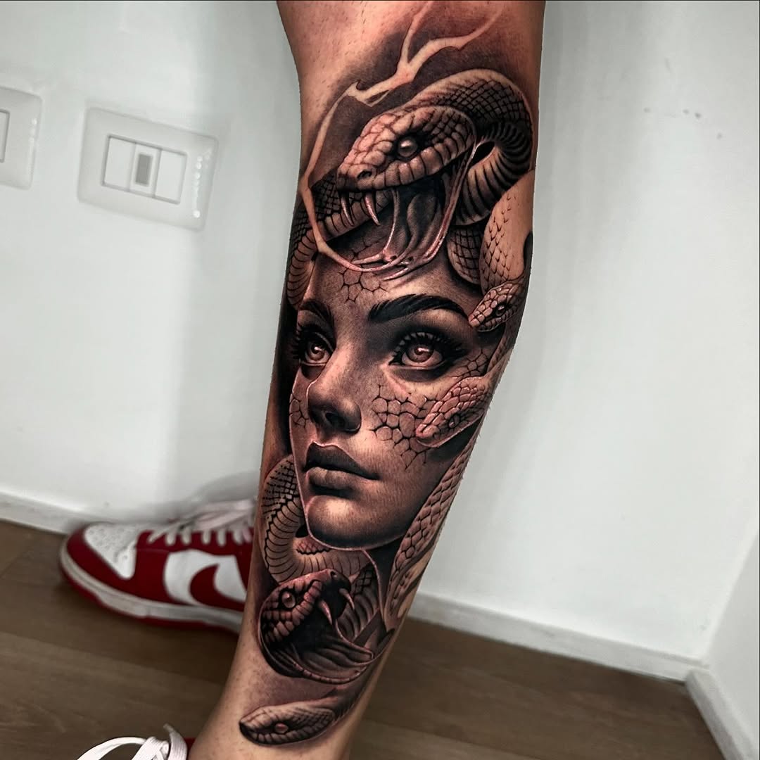 Intricate Medusa Design with Serpents and Face