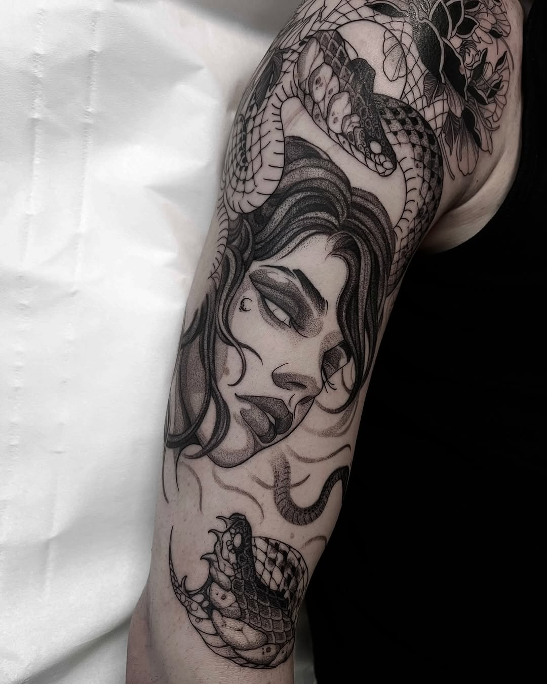 Elegant Medusa Tattoo Featuring Intricate Snake Details