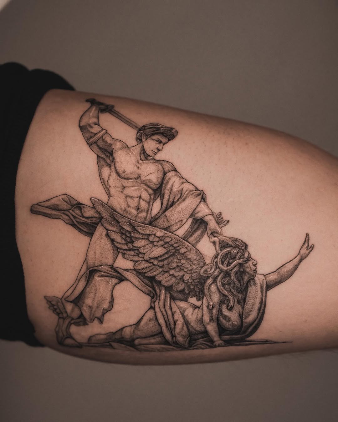 Dynamic Medusa Tattoo in Classical Style