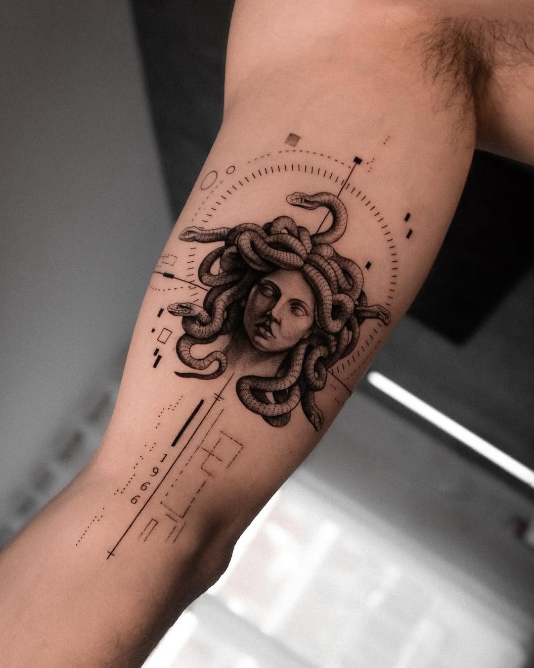 Striking Medusa Tattoo with Modern Elements