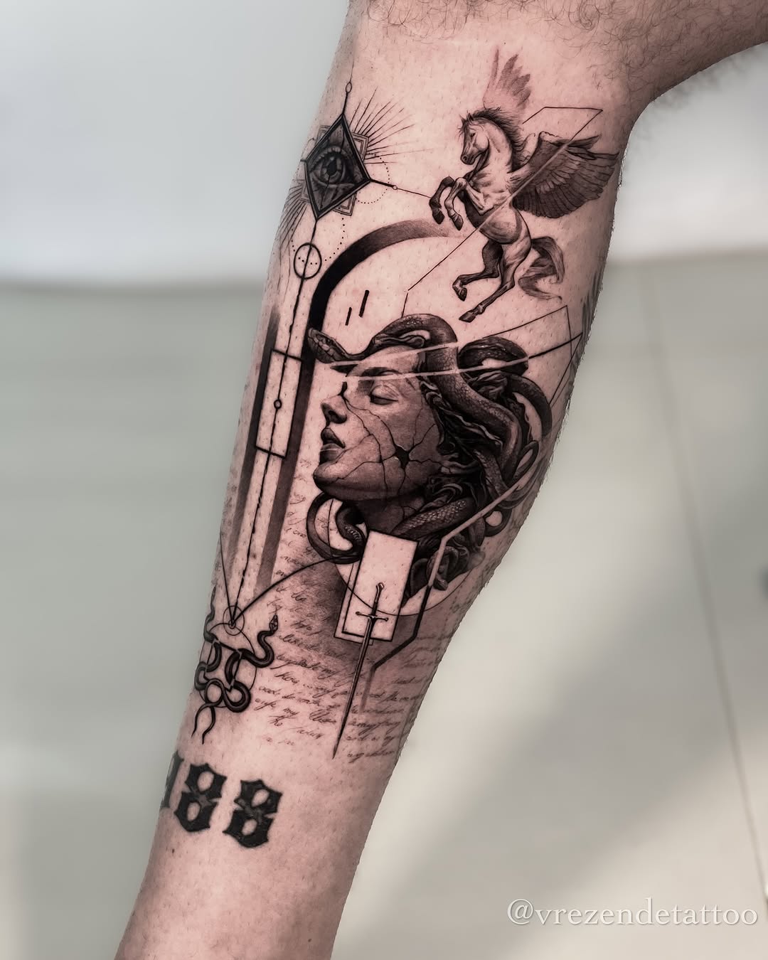 Stunning Medusa Tattoo with Abstract Elements