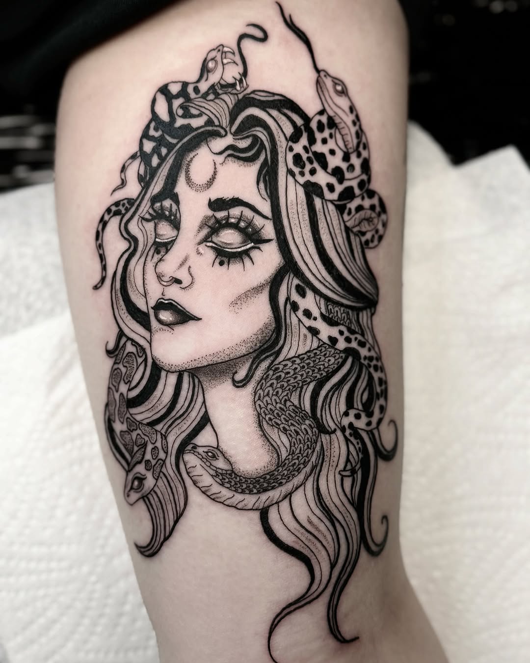 Elegant Medusa Tattoo with Serpent Accents