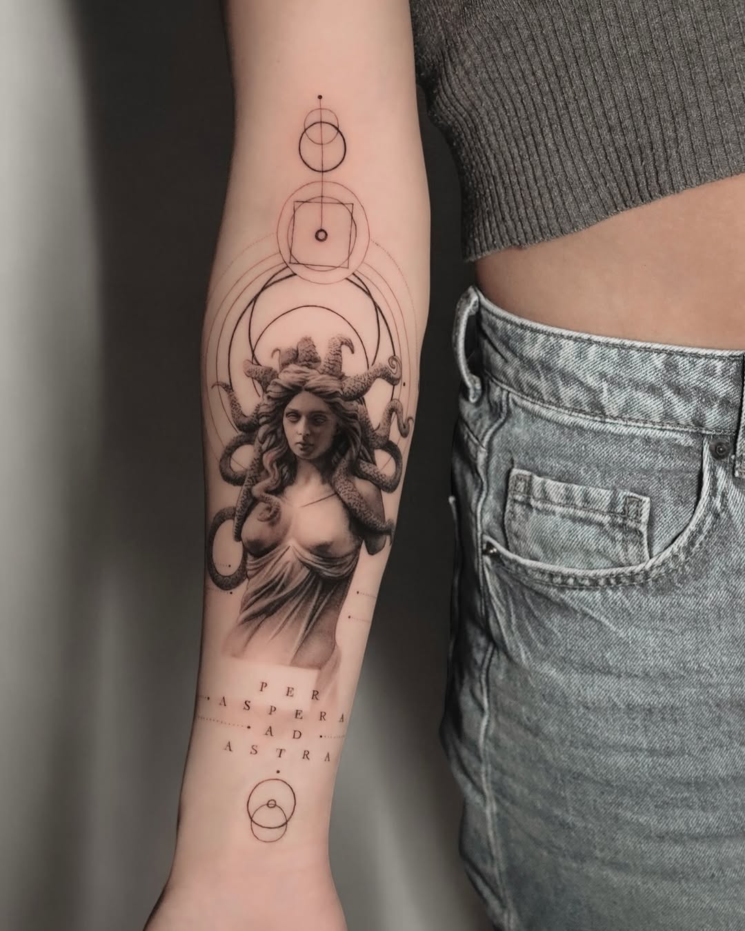 Intricate Medusa Tattoo with Geometric Flair