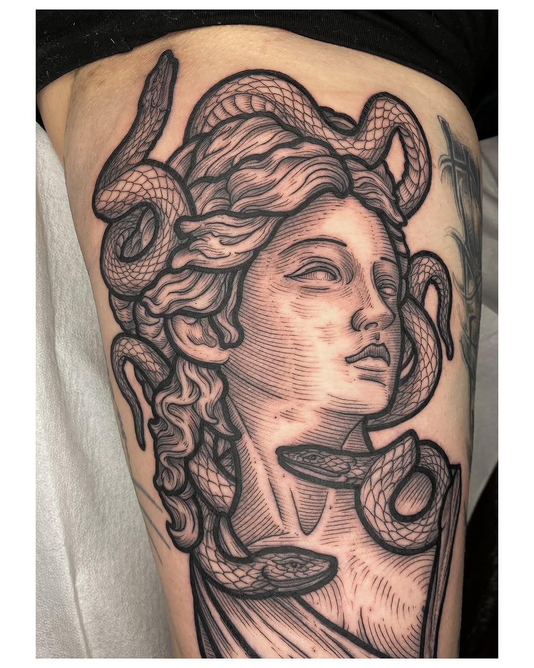 Elegant Medusa Tattoo with Flowing Snakes