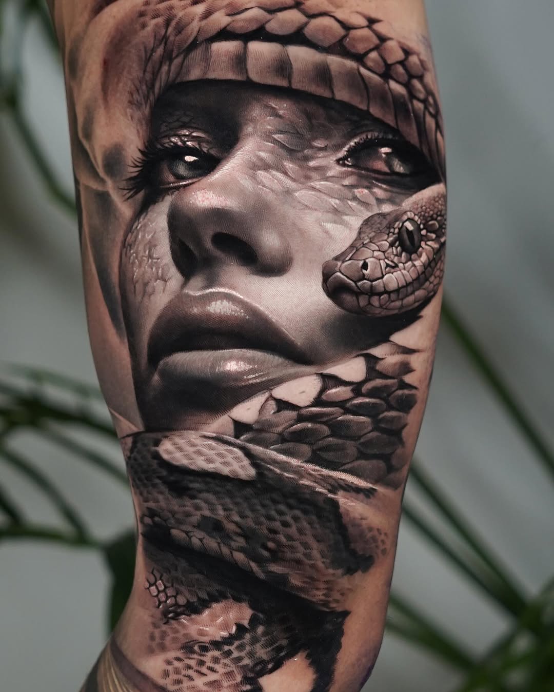 Intricate Medusa Tattoo Blending Faces and Snakes