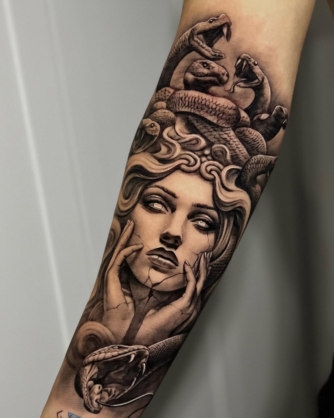 Elegant Medusa tattoo with serpentine details