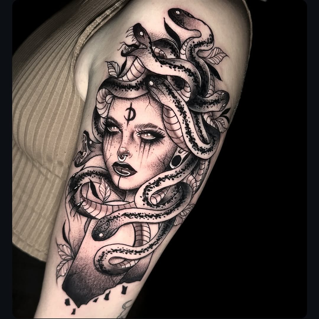 Eerie Medusa Tattoo with Intricate Serpent Details