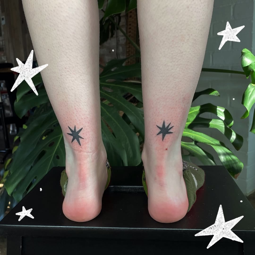 Stylish minimal star tattoos on ankles