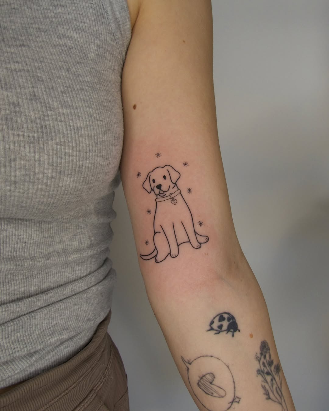 Charming Minimalist Dog Tattoo with Stars