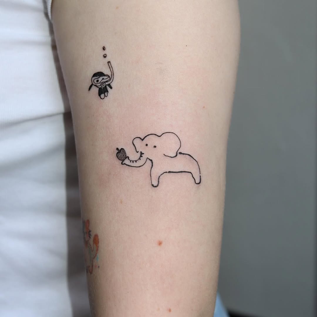 Charming minimalist elephant tattoo with character