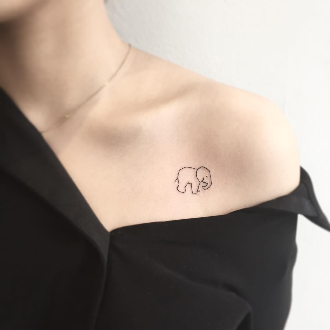 Elegant Minimalist Elephant Tattoo on Shoulder