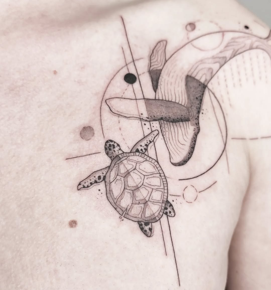 Minimalist Turtle Tattoo with Ocean Waves