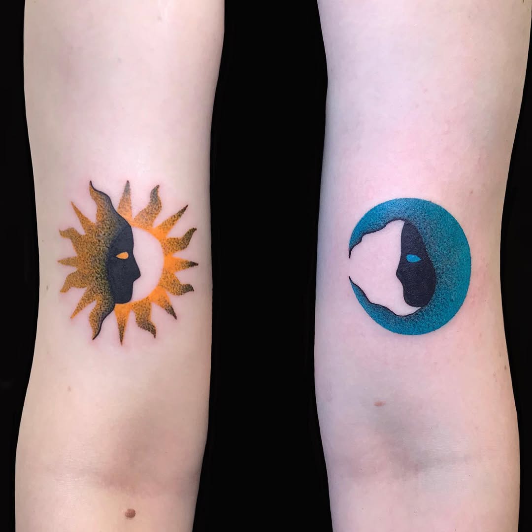 Sun and moon blend in captivating tattoos