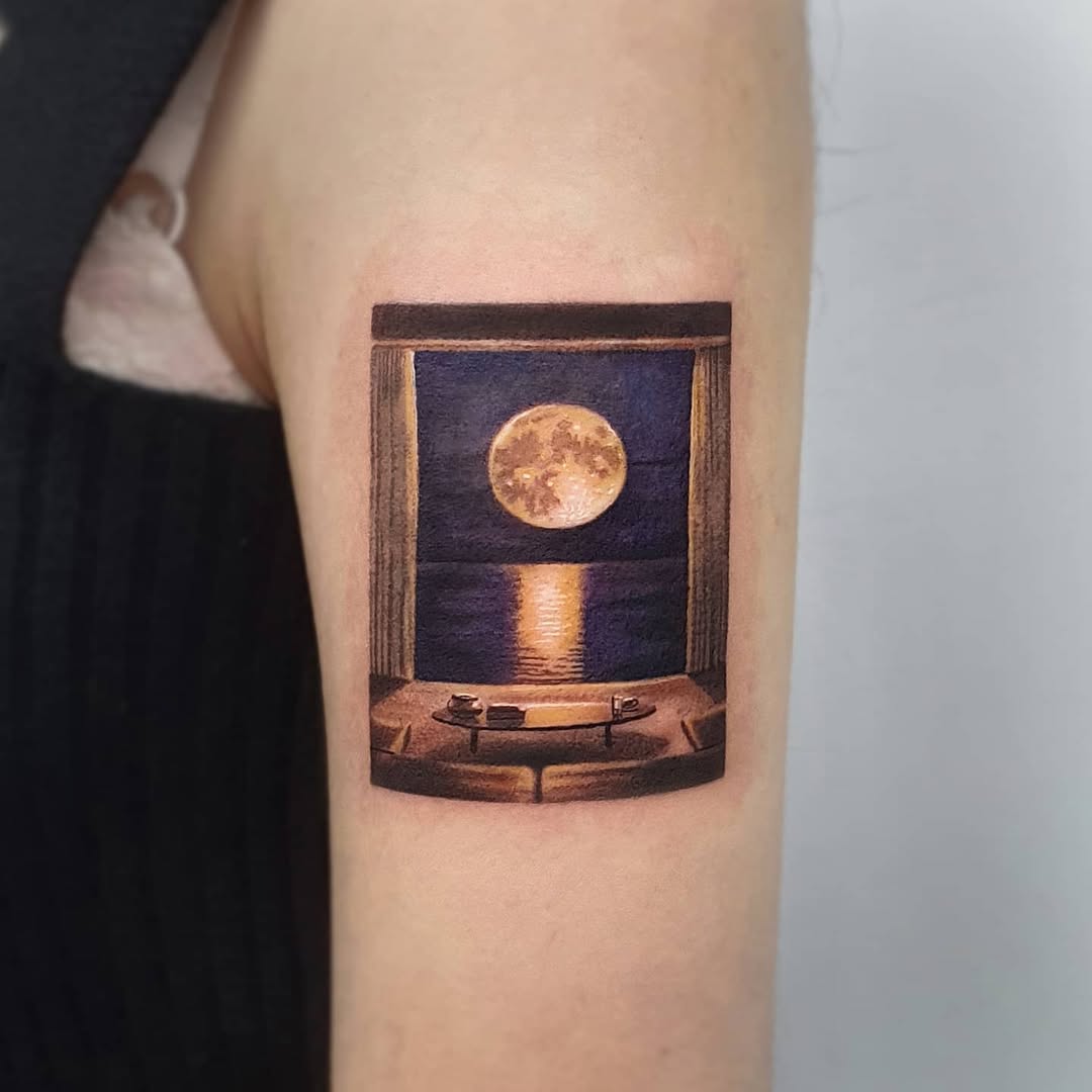 Stunning levitating moon in a cozy scene