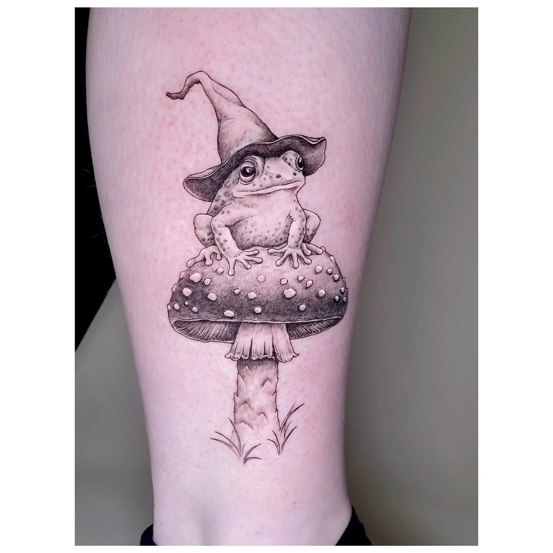 Enchanting frog on a whimsical mushroom