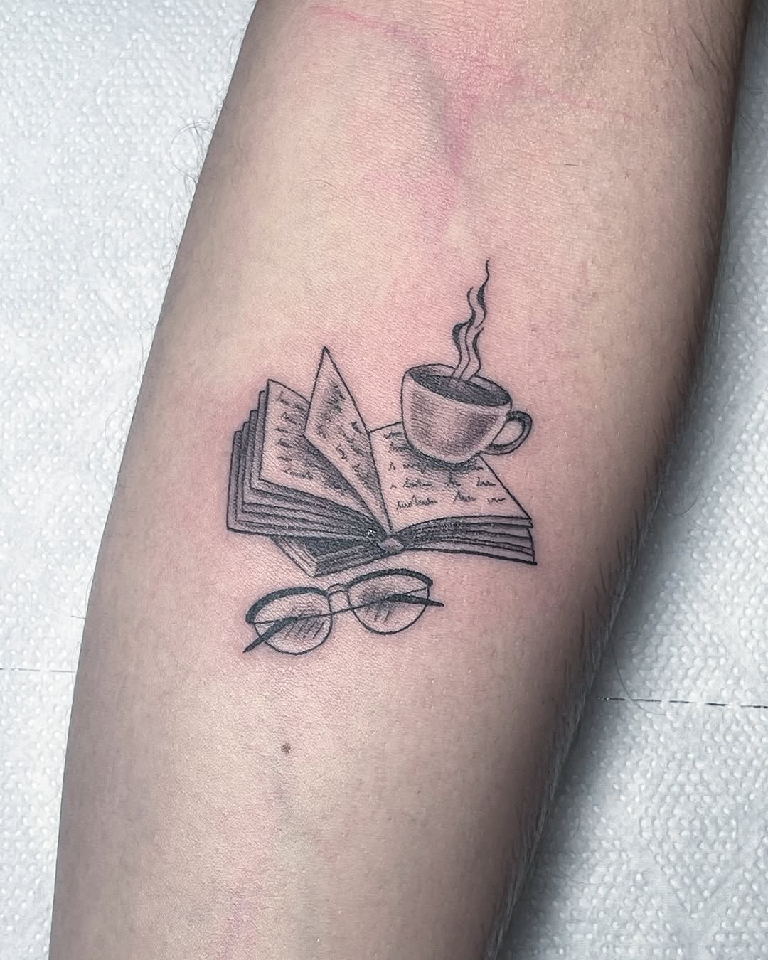 Charming Book and Coffee Tattoo Design